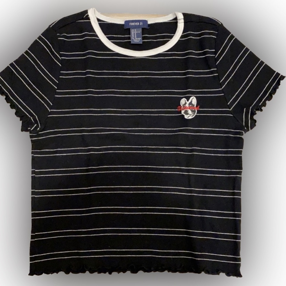 Forever 21 Black/White striped short sleeved shirt with Boston